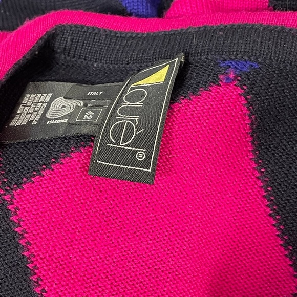 Vintage Laurel By Escada Wool Black Pink Blue Harlequin Diamond Cardigan Sz 42 - Picture 11 of 13